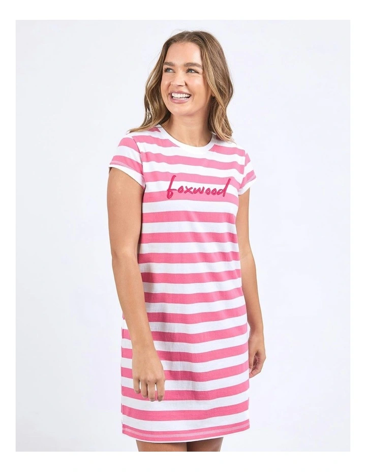 Signature Stripe Tee Dress in Hot Pink/White image 3