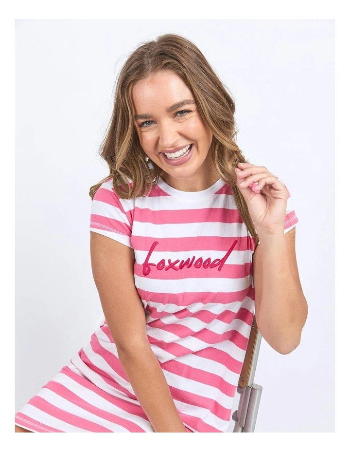 Signature Stripe Tee Dress in Hot Pink/White image 4