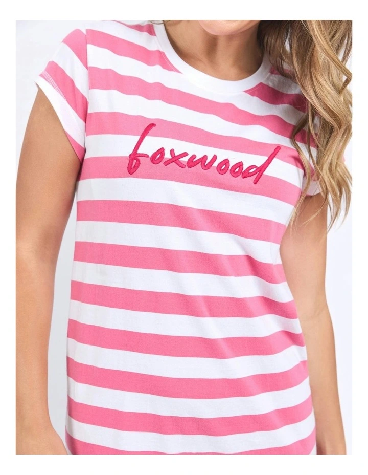 Signature Stripe Tee Dress in Hot Pink/White image 5