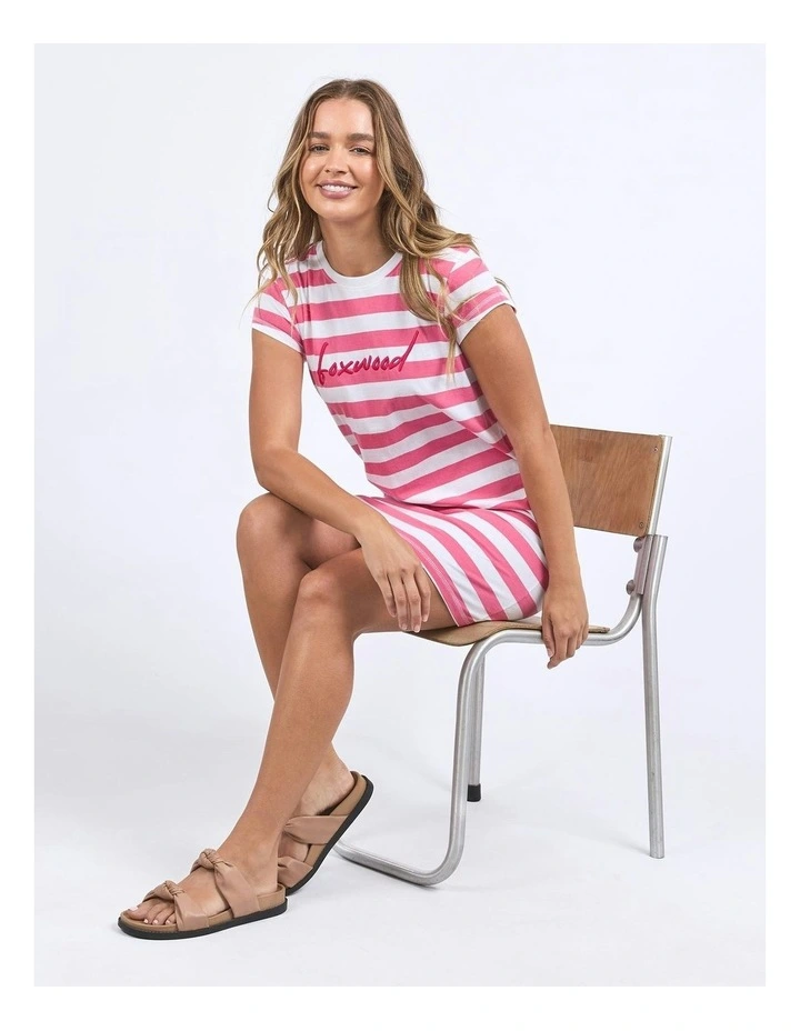 Signature Stripe Tee Dress in Hot Pink/White image 6