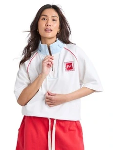 Piped Zip Crew Neck Jacket in Vintage White