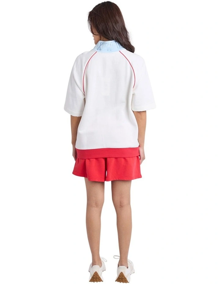 Piped Zip Crew Neck Jacket in Vintage White image 2