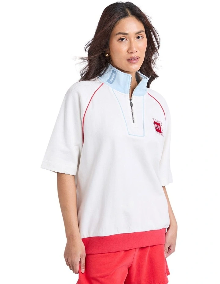 Piped Zip Crew Neck Jacket in Vintage White image 4