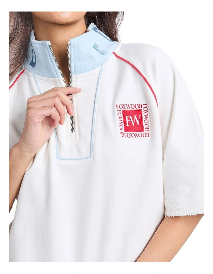 Piped Zip Crew Neck Jacket in Vintage White image 5