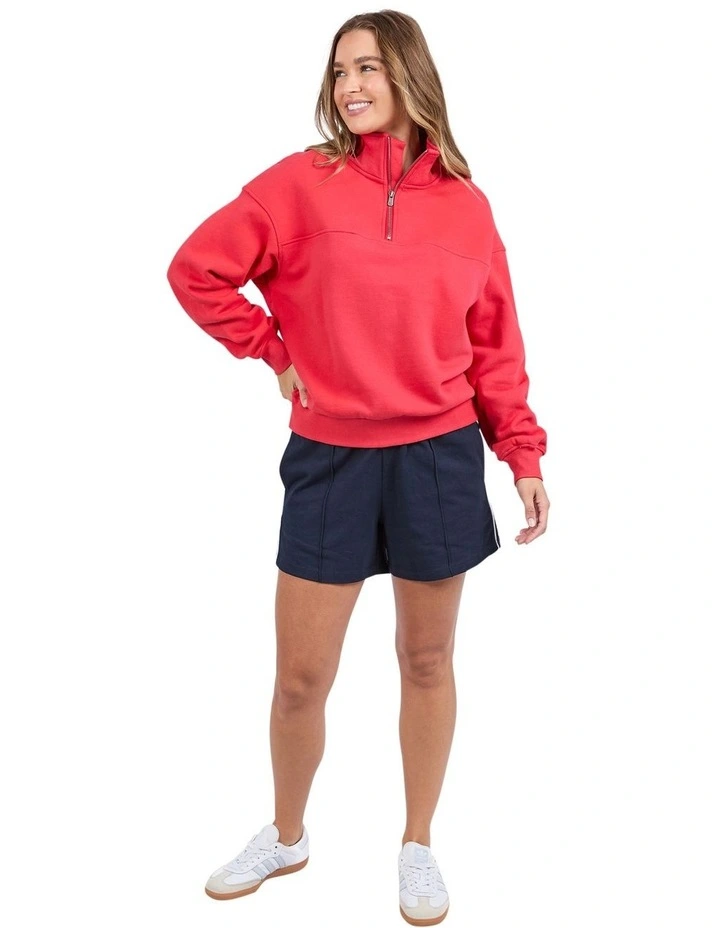 College Zip Crew Neck Jumper in Red image 1