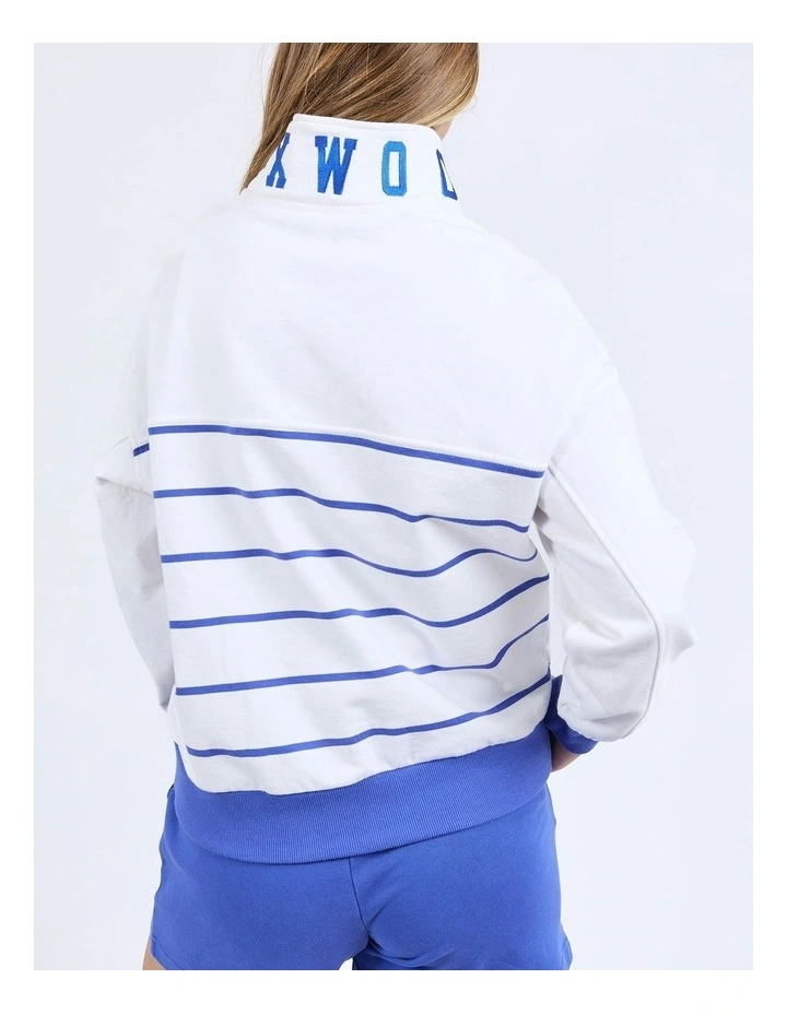 College Stripe Zip Crew Jumper in White image 2