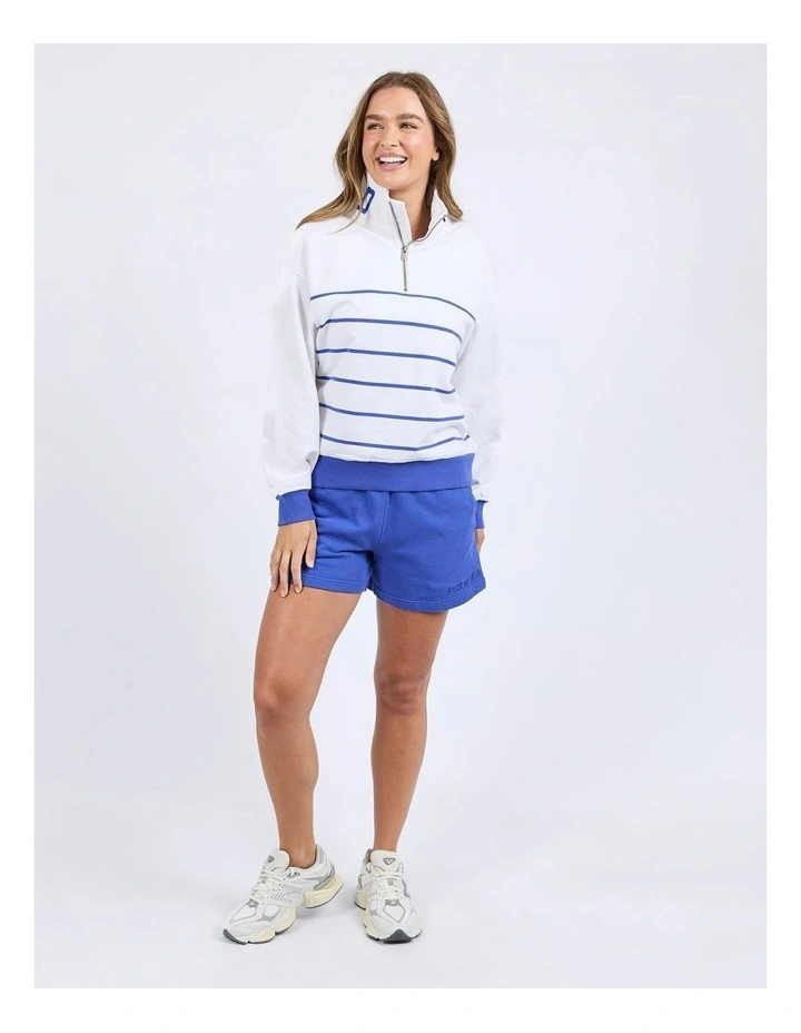 College Stripe Zip Crew Jumper in White image 3
