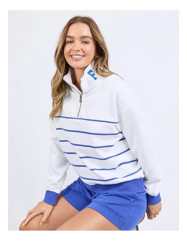 College Stripe Zip Crew Jumper in White image 4