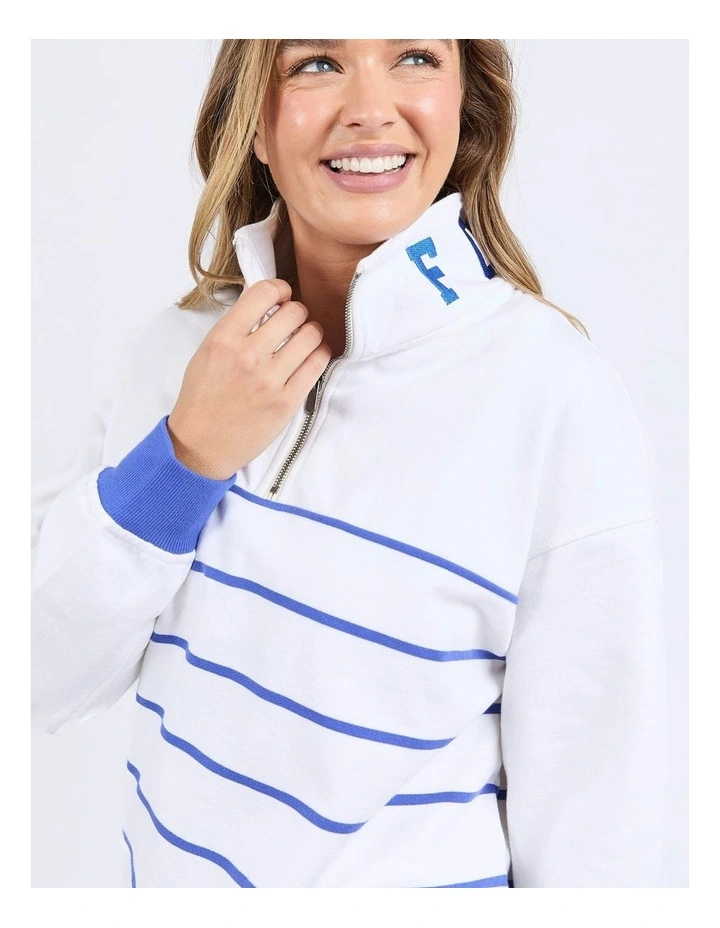 College Stripe Zip Crew Jumper in White image 5