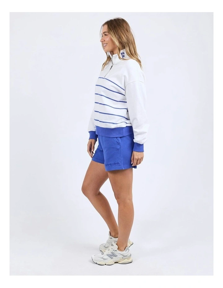 College Stripe Zip Crew Jumper in White image 6