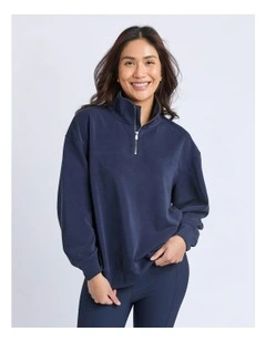 Luxe Zip Crew Jumper in Navy