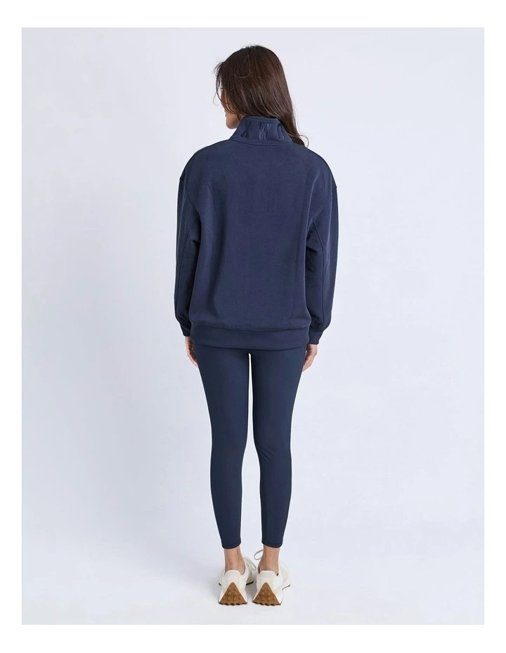 Luxe Zip Crew Jumper in Navy image 2