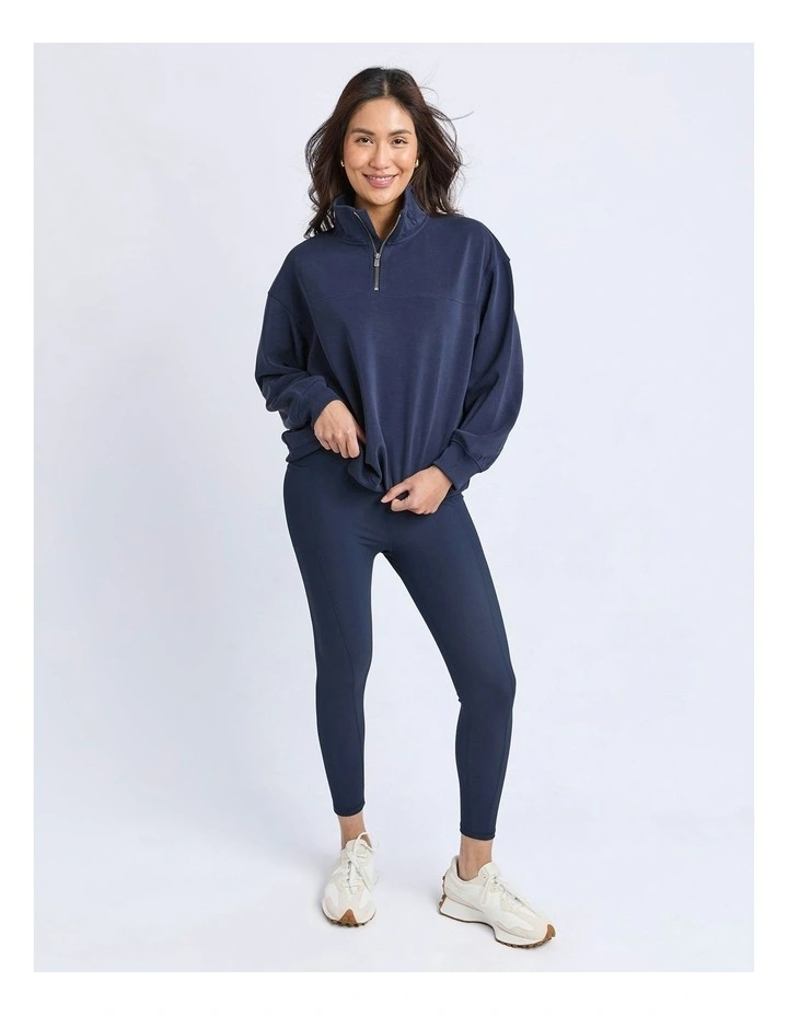 Luxe Zip Crew Jumper in Navy image 3