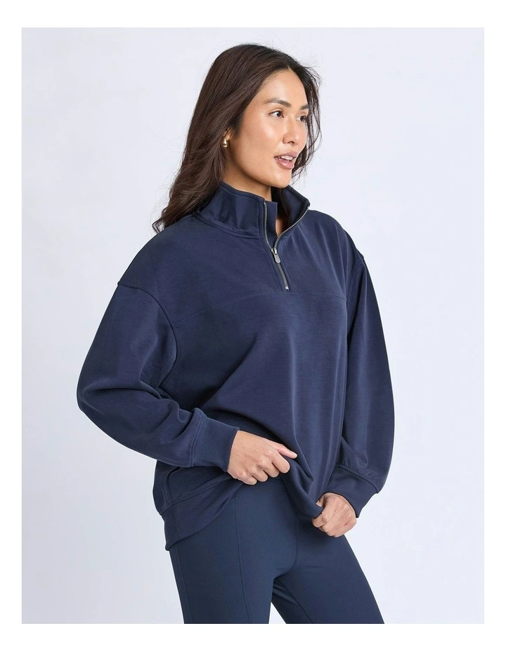 Luxe Zip Crew Jumper in Navy image 4
