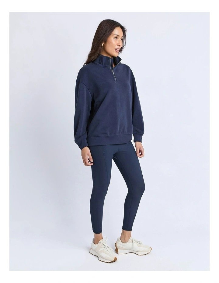 Luxe Zip Crew Jumper in Navy image 6