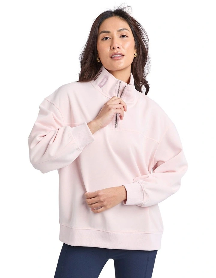 Luxe Zip Crew Blossom Top in Pink image 1