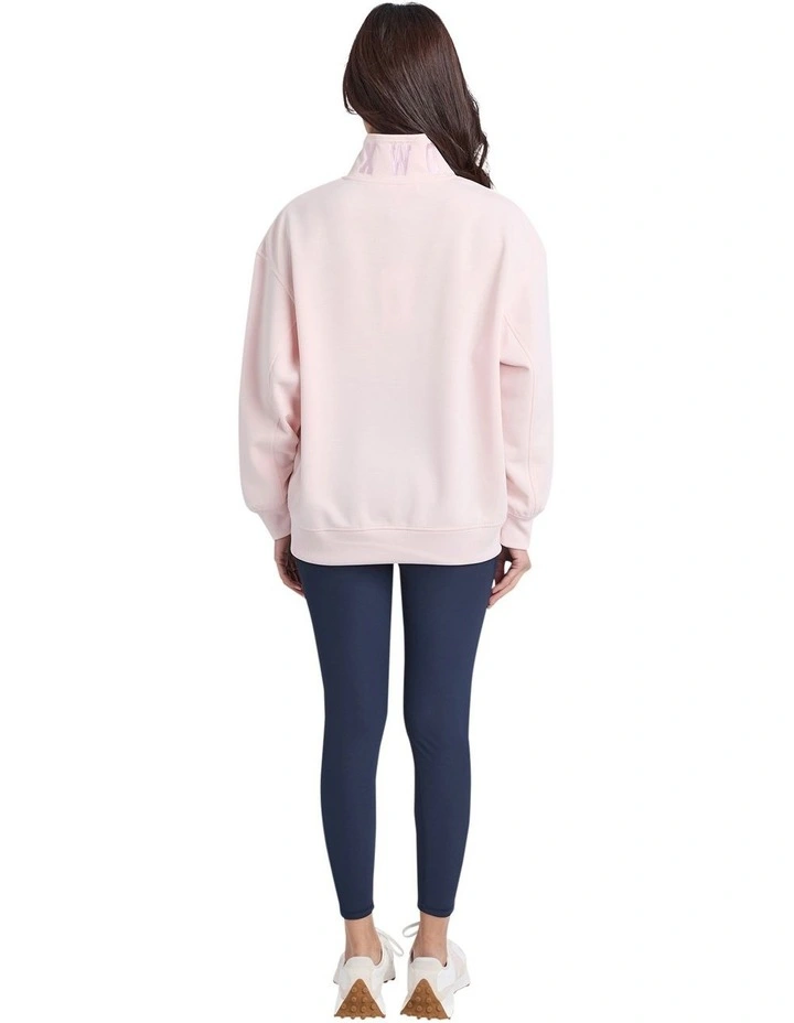 Luxe Zip Crew Blossom Top in Pink image 2