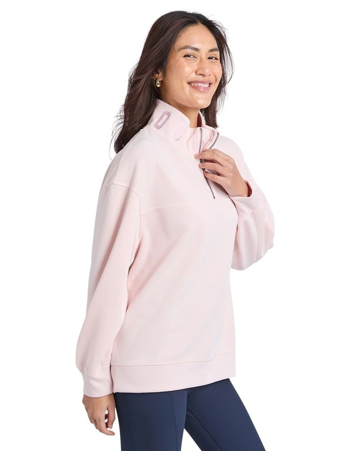 Luxe Zip Crew Blossom Top in Pink image 4