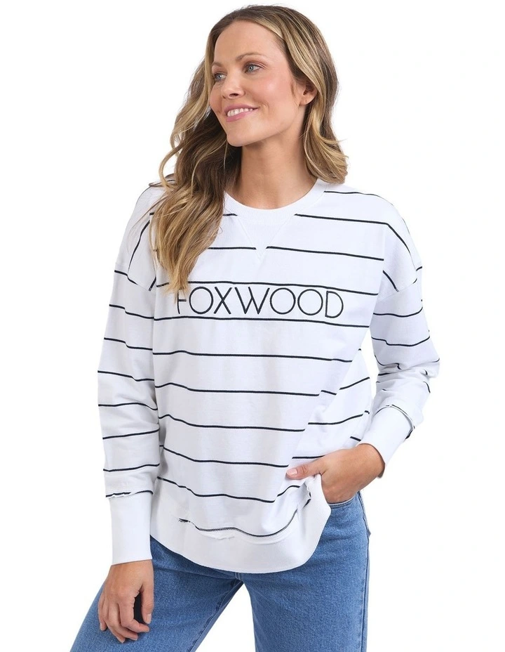 Classic Stripe Simplified Crew Neck Jumper in White image 1