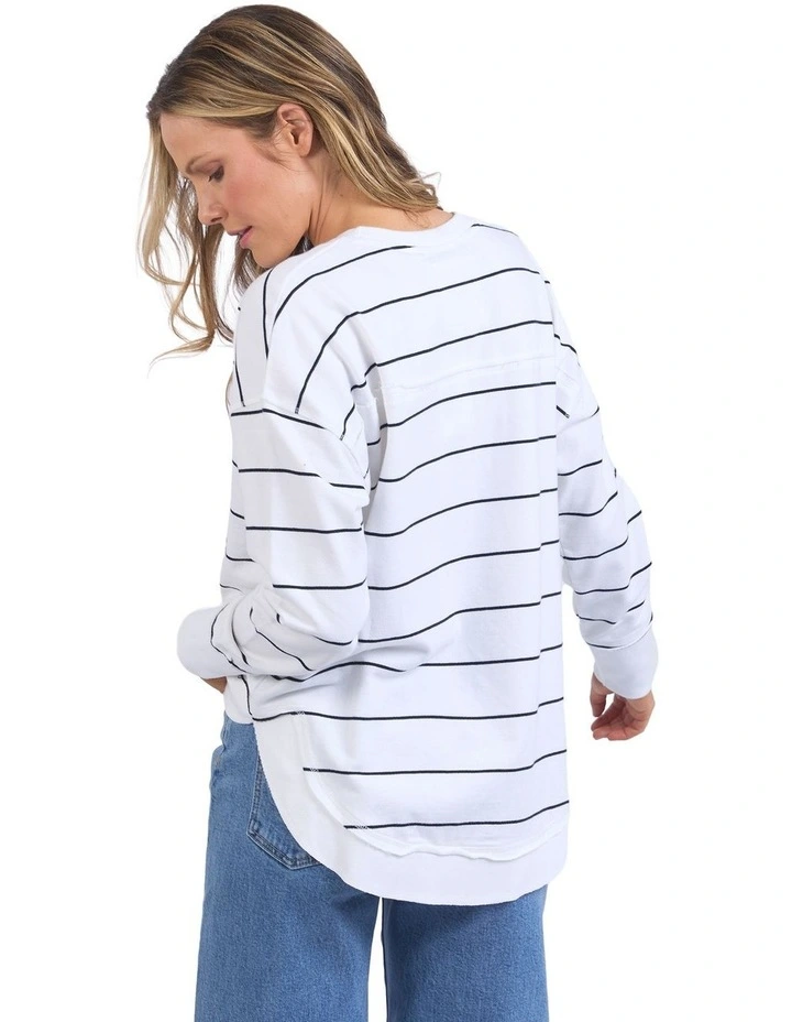 Classic Stripe Simplified Crew Neck Jumper in White image 2