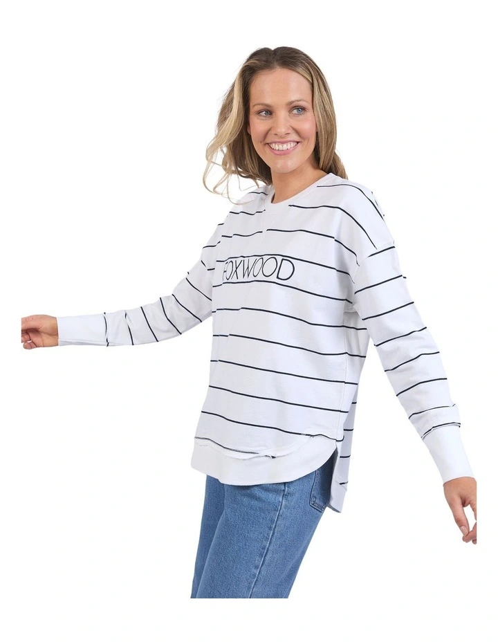 Classic Stripe Simplified Crew Neck Jumper in White image 4