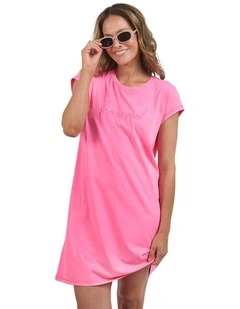 Signature Embroidery Tee Dress in Neon Rose