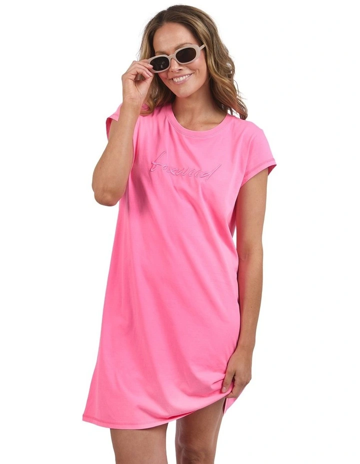 Signature Embroidery Tee Dress in Neon Rose image 1
