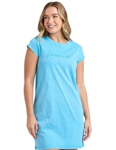 Signature Embroidery Tee Dress in Azure Blue