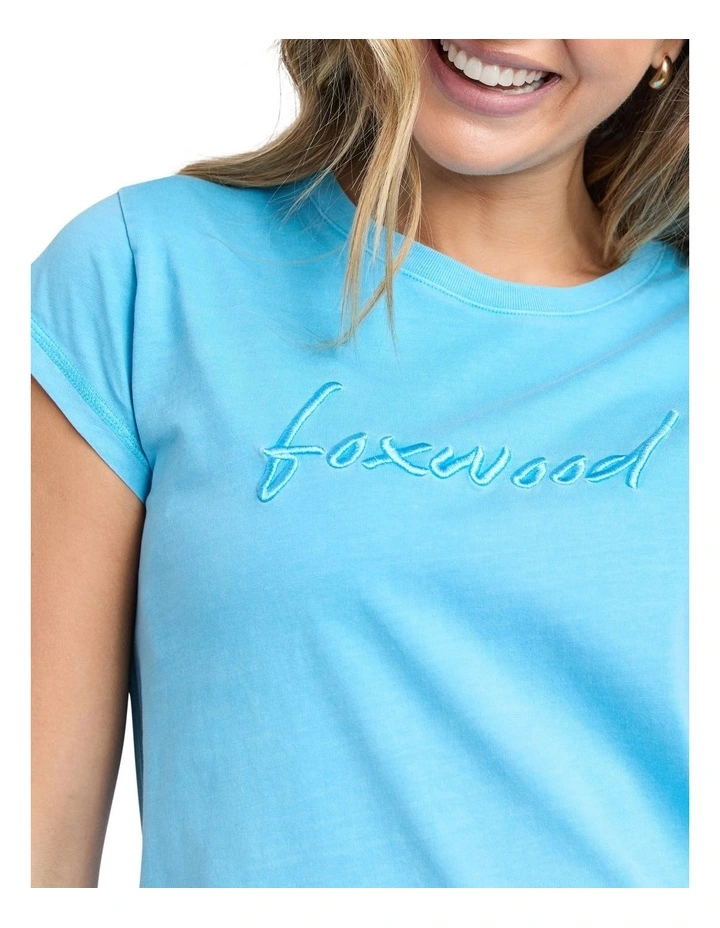 Signature Embroidery Tee Dress in Azure Blue image 5