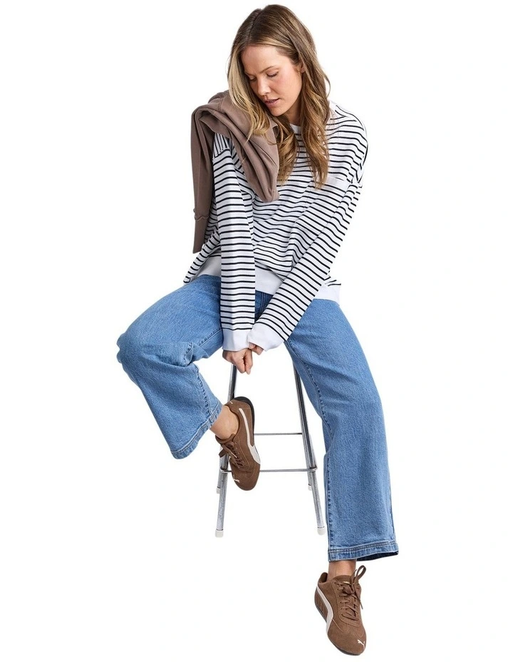 Original Stripe Crew Jumper in White/Black image 3