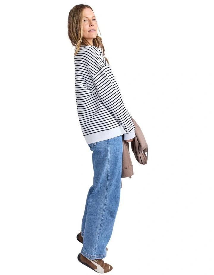 Original Stripe Crew Jumper in White/Black image 6