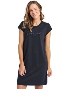 Signature Embroidery Tee Dress in Black