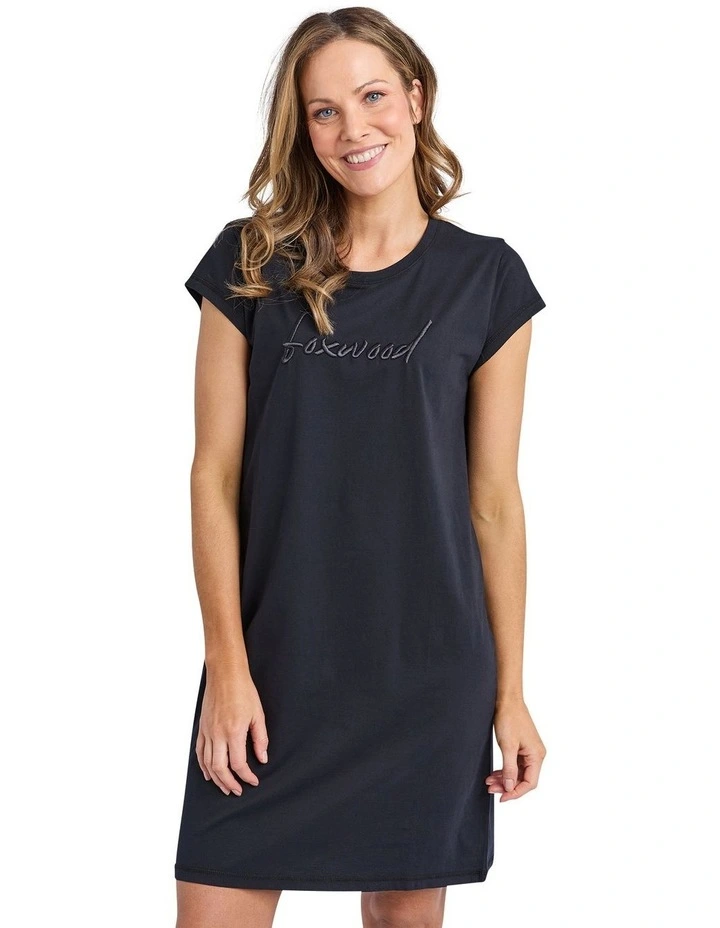 Signature Embroidery Tee Dress in Black image 1