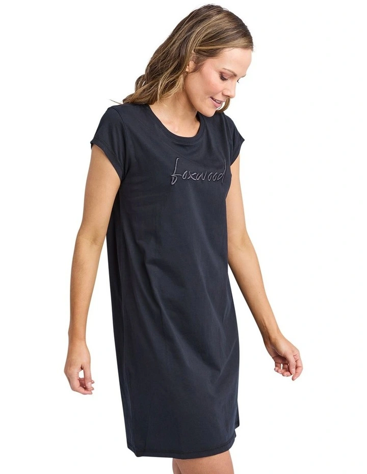 Signature Embroidery Tee Dress in Black image 4