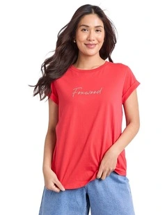 Signature Contrast Tee in Red With Peach