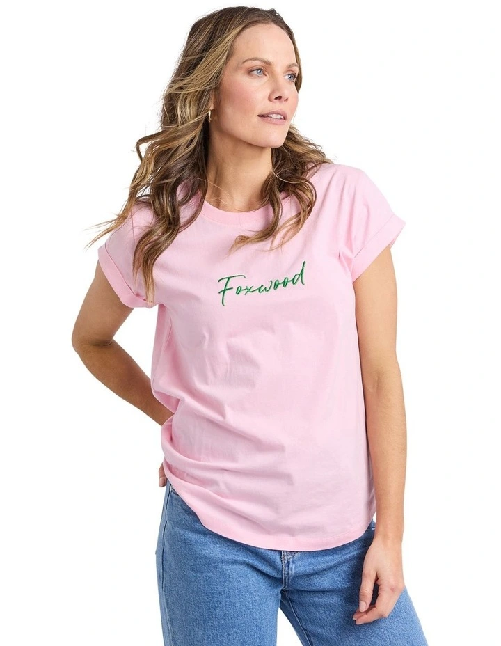 Signature Contrast Tee in Pnk With Emerald Grn image 6