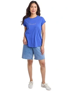 Signature Contrast Tee in Blue With Lilac