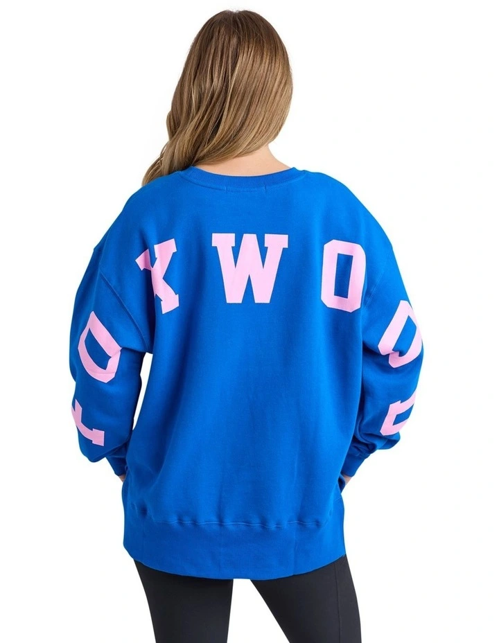 Interval Crew Jumper in Cobalt & Neon Pink image 2