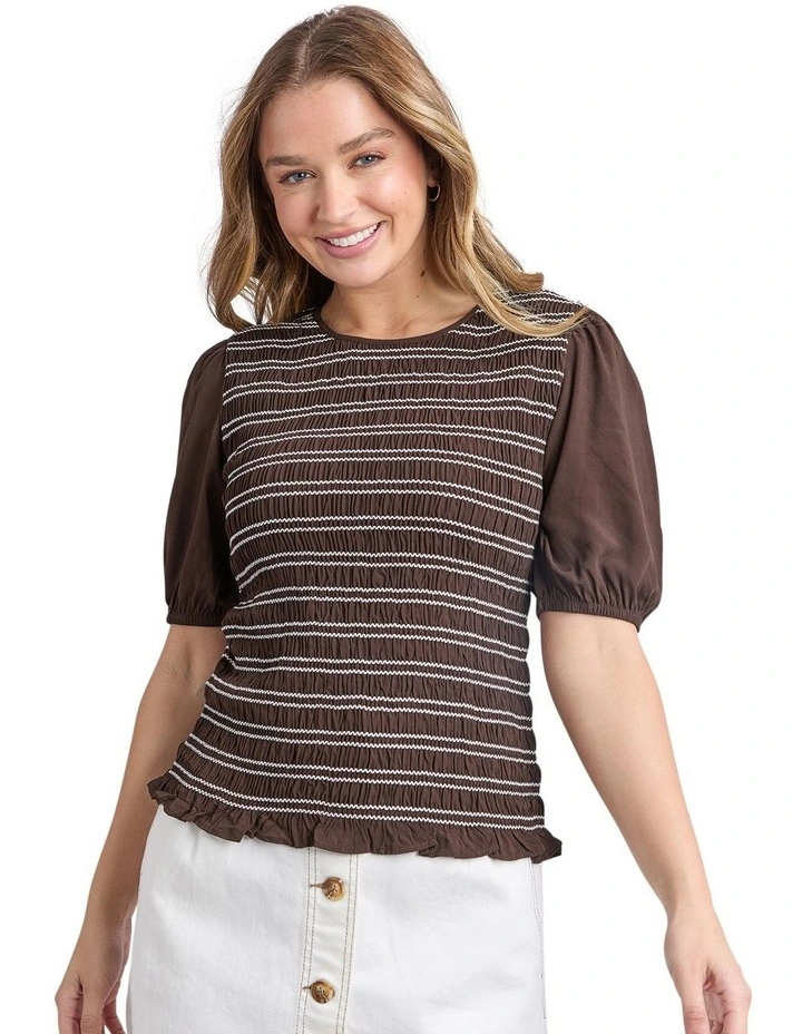 Aria Shirred Top in Chocolate image 1