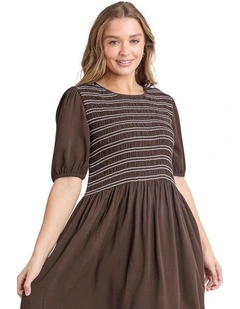Aria Shirred Dress in Chocolate