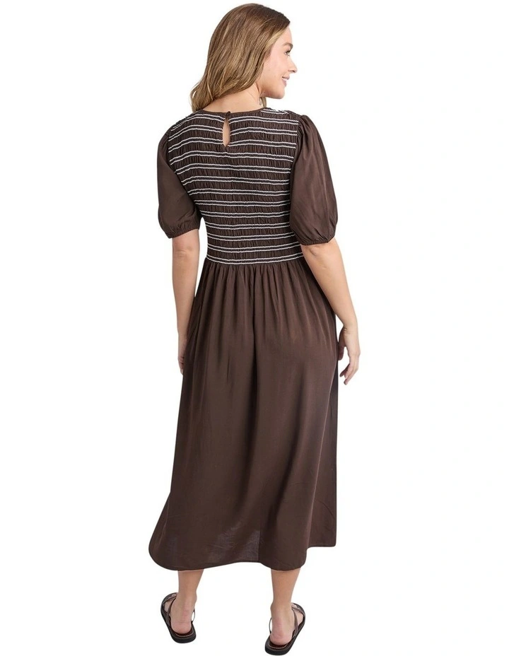 Aria Shirred Dress in Chocolate image 2