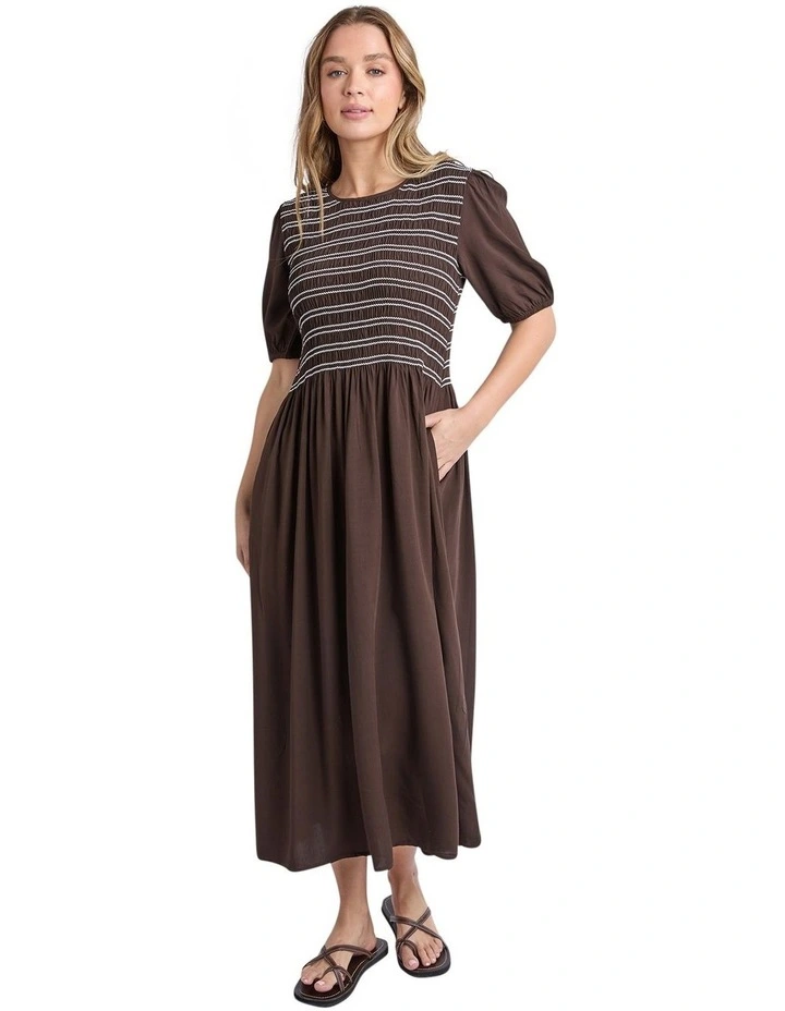 Aria Shirred Dress in Chocolate image 3