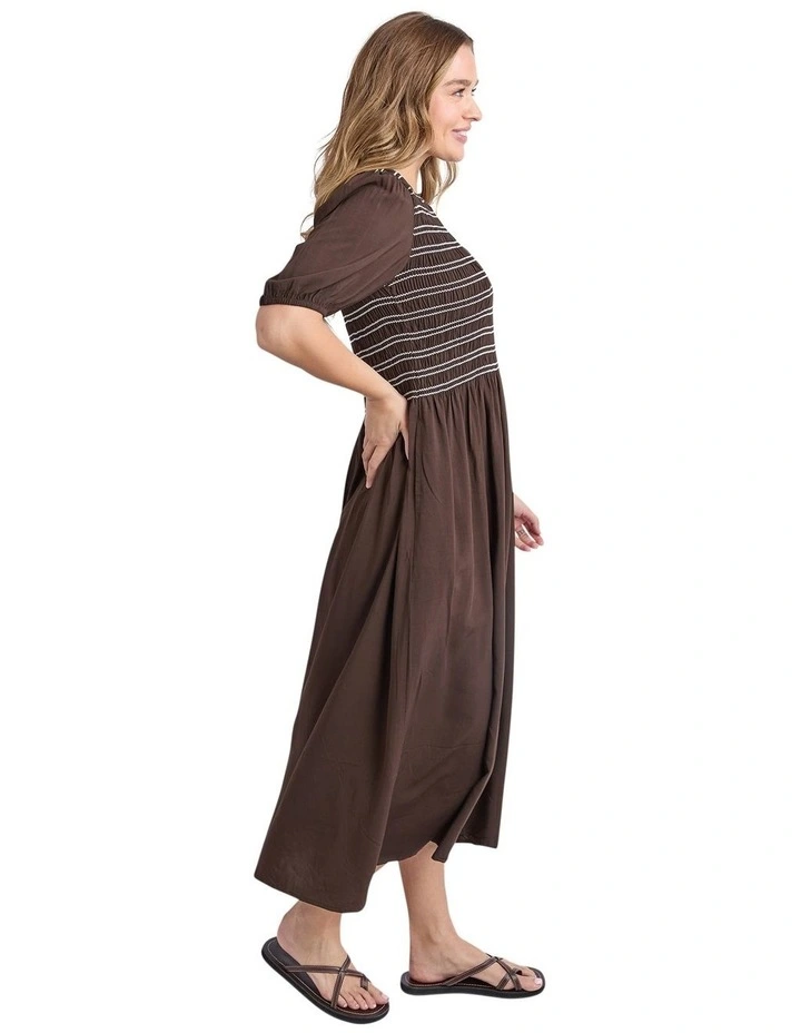 Aria Shirred Dress in Chocolate image 6