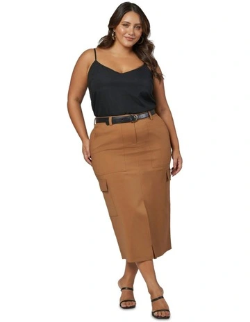 Tasmin Midi Cargo Skirt in Tan