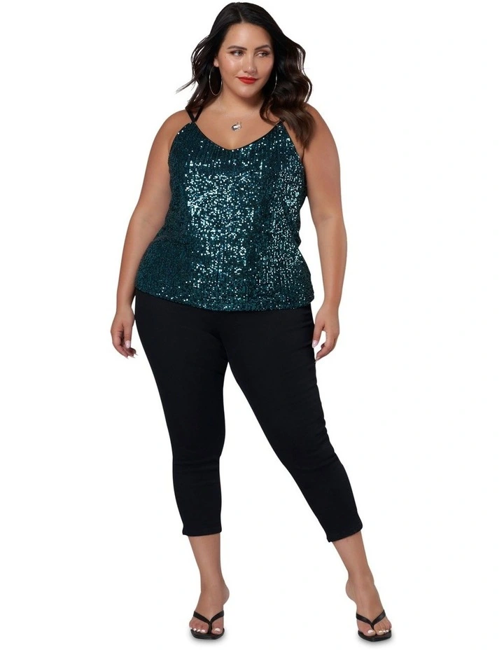 Black Out Sequin Cami in Teal image 1