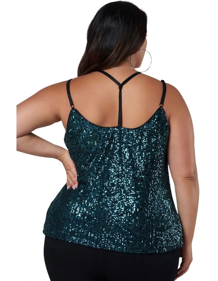 Black Out Sequin Cami in Teal image 2