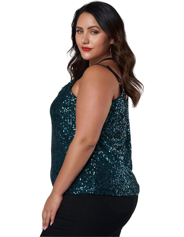 Black Out Sequin Cami in Teal image 3