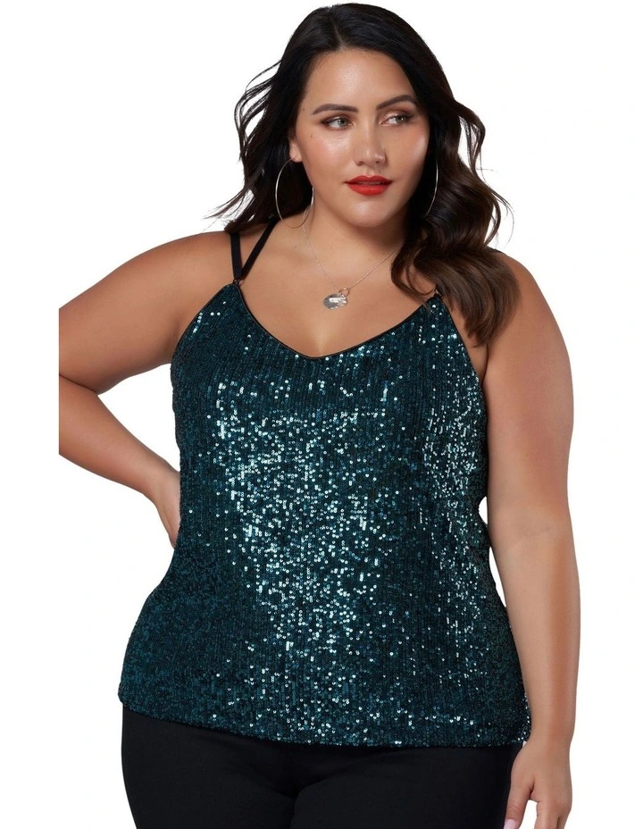 Black Out Sequin Cami in Teal image 4