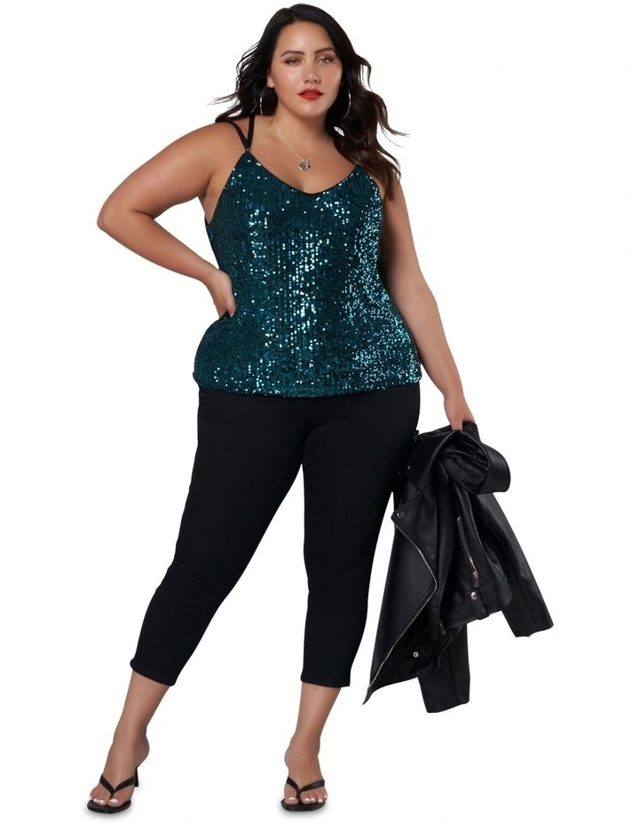 Black Out Sequin Cami in Teal image 5