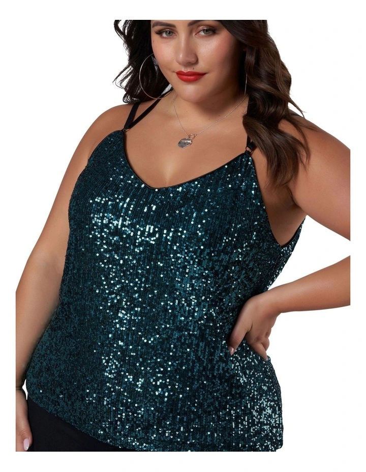 Black Out Sequin Cami in Teal image 6